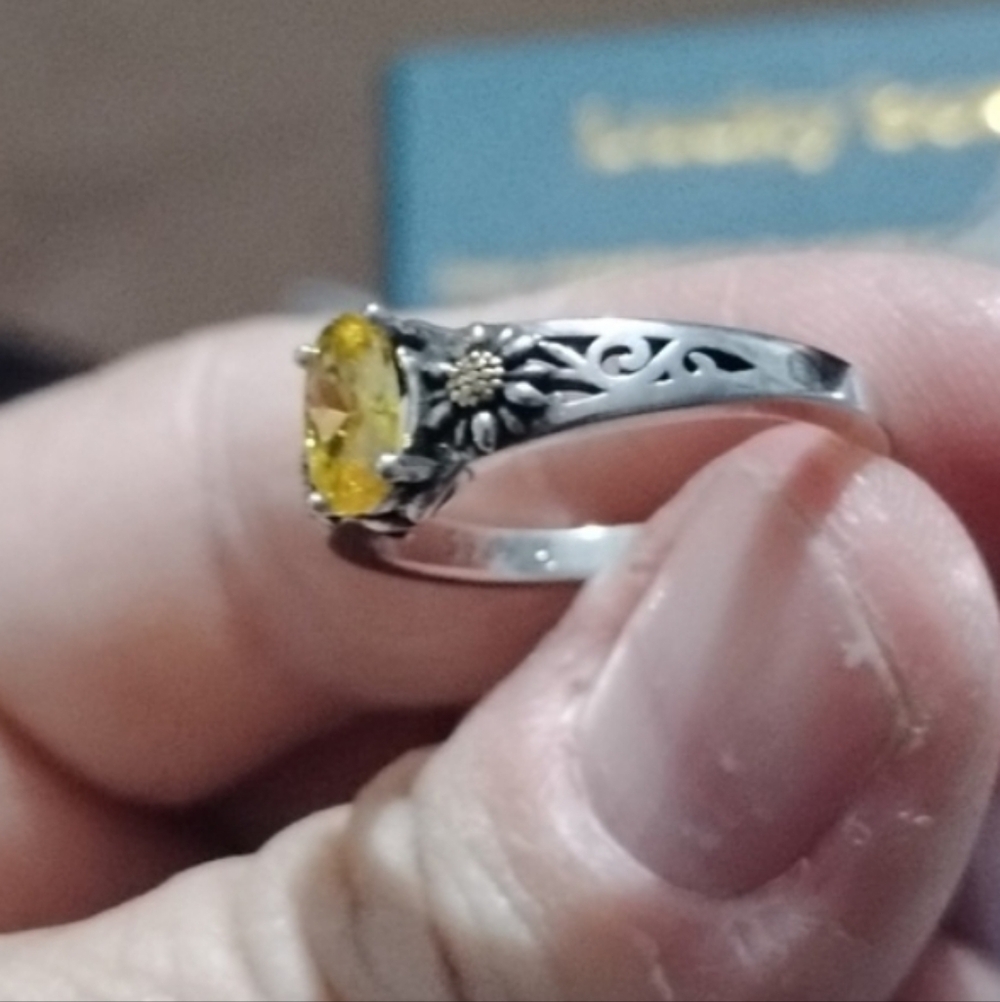 Gemstone Silver Sunflower Ring 925 - image 2